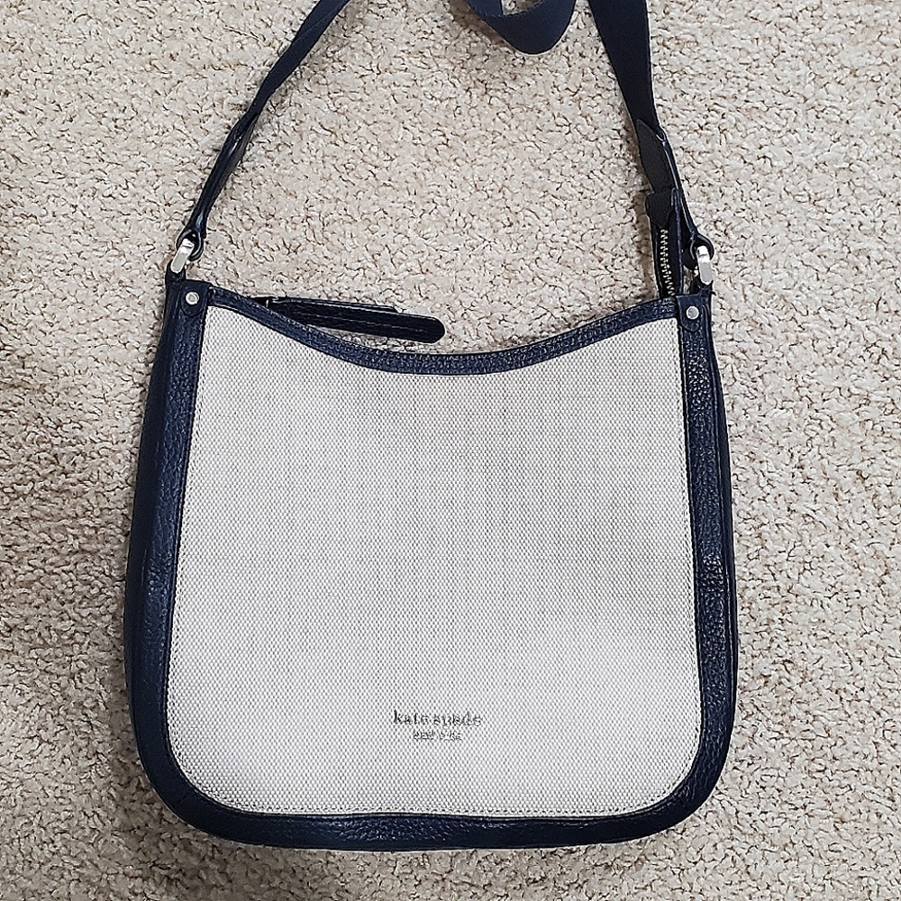 Kate Spade Roulette Navy Leather and Canvas Cross Body